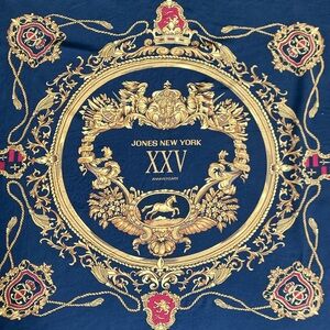 Vintage Jones New York 25th Anniversary Scarf - Dark Blue Gold Crest Crown Horse